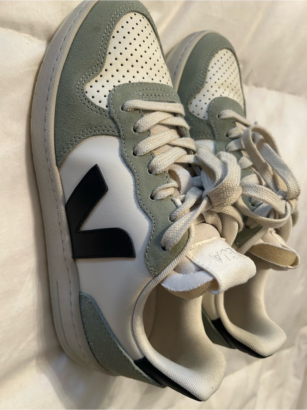 Veja White, Sage Green & Black Low-Top Sneakers